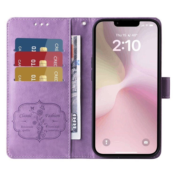For iPhone 16e Case Butterfly Floral Imprint Wallet Stand Leather Phone Cover - Purple