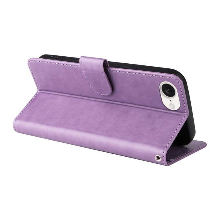 For iPhone 16e Case Butterfly Floral Imprint Wallet Stand Leather Phone Cover - Purple