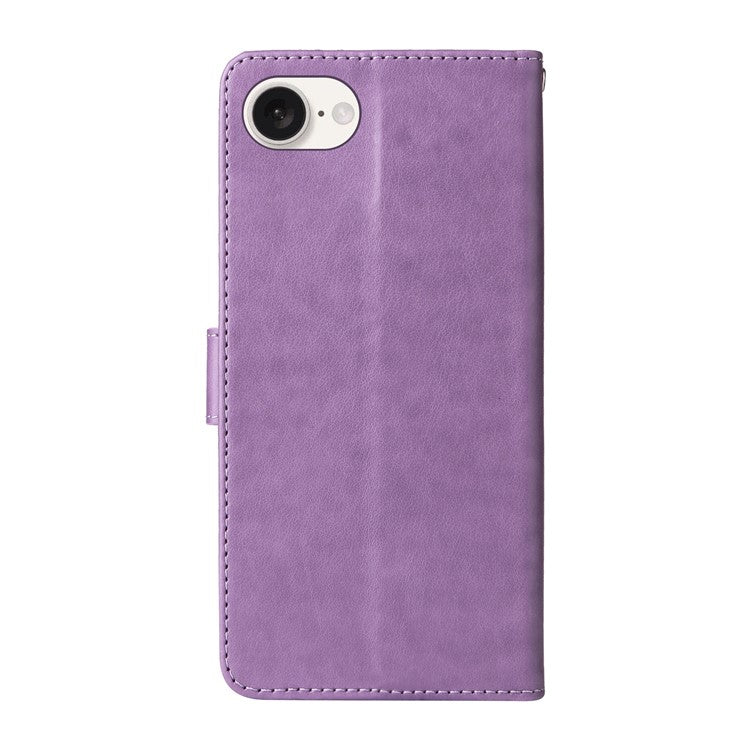 For iPhone 16e Case Butterfly Floral Imprint Wallet Stand Leather Phone Cover - Purple