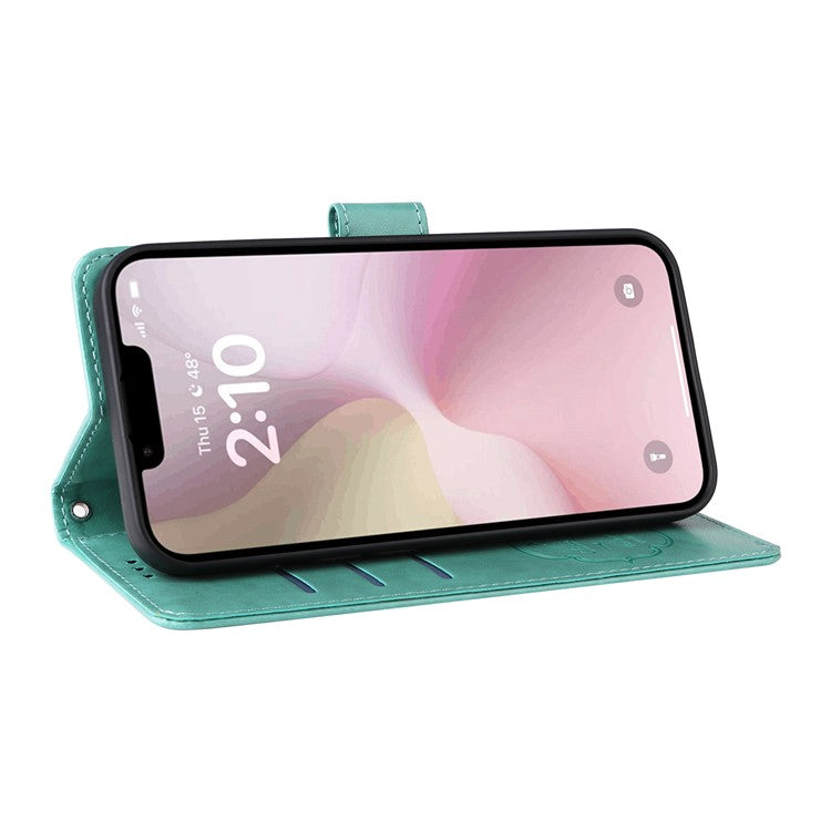 For iPhone 16e Case Butterfly Floral Imprint Wallet Stand Leather Phone Cover - Green