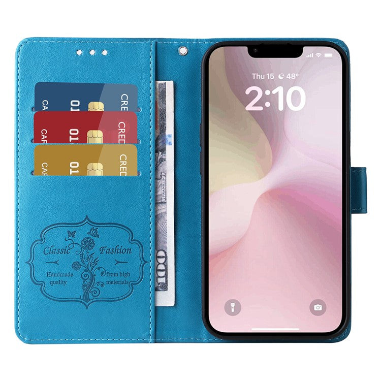 For iPhone 16e Case Butterfly Floral Imprint Wallet Stand Leather Phone Cover - Blue