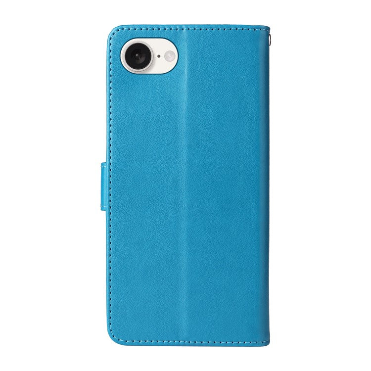 For iPhone 16e Case Butterfly Floral Imprint Wallet Stand Leather Phone Cover - Blue