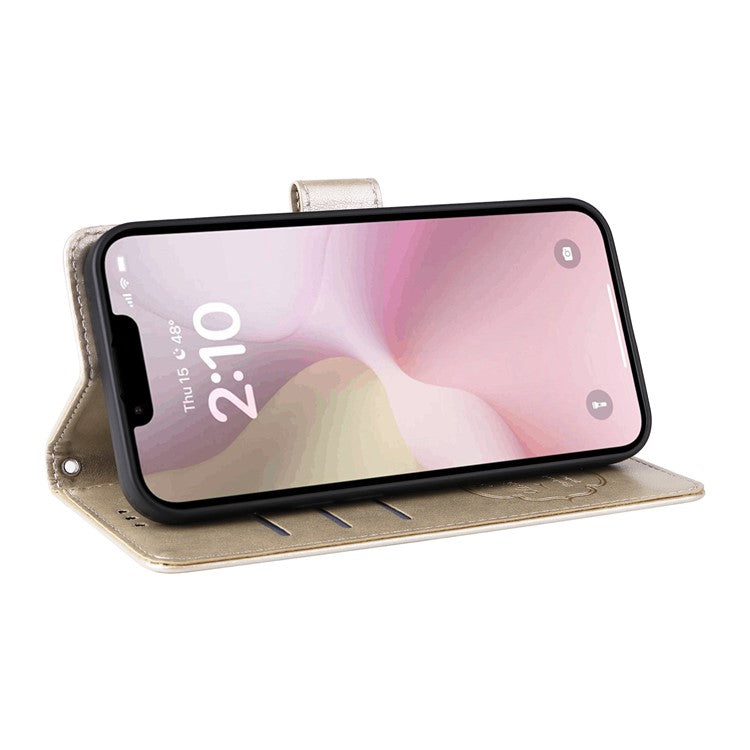 For iPhone 16e Case Butterfly Floral Imprint Wallet Stand Leather Phone Cover - Gold