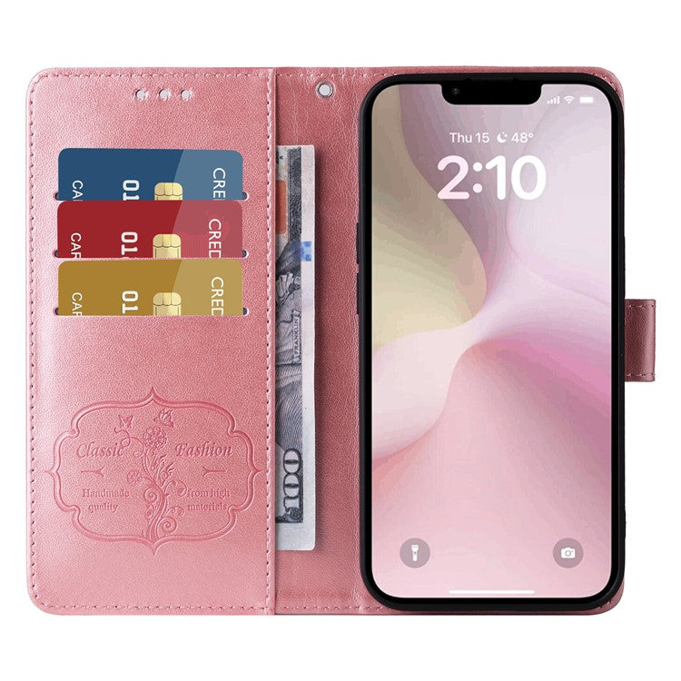 For iPhone 16e Case Butterfly Floral Imprint Wallet Stand Leather Phone Cover - Pink