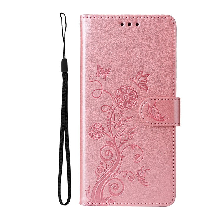 For iPhone 16e Case Butterfly Floral Imprint Wallet Stand Leather Phone Cover - Pink