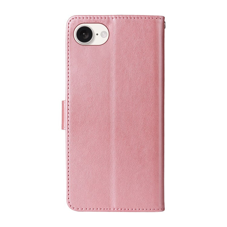 For iPhone 16e Case Butterfly Floral Imprint Wallet Stand Leather Phone Cover - Pink