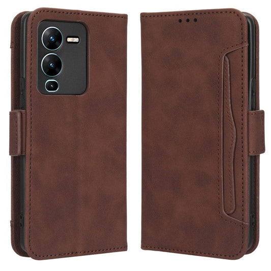 Phone Wallet Case For vivo V25 Pro 5G / S15 Pro 5G, Multiple Card Slots Phone Cover Stand Dual Magnetic Clasp PU Leather Phone Shell - Brown