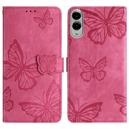 For Samsung Galaxy S25 Edge Case Butterfly Design Flip Wallet Leather Phone Cover Skin-Touch - Rose