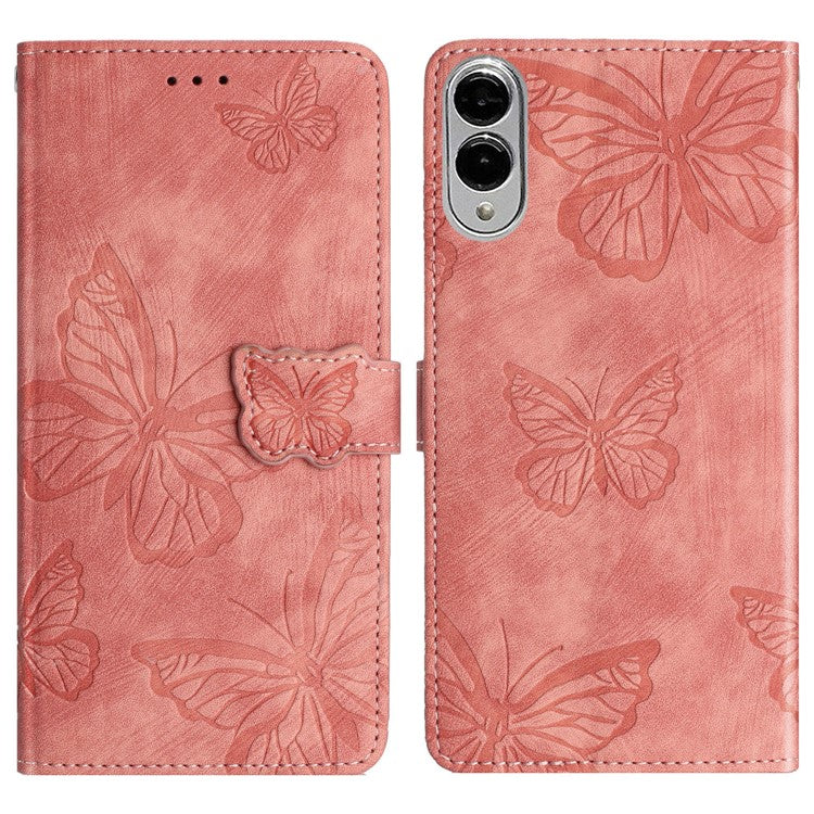 For Samsung Galaxy S25 Edge Case Butterfly Design Flip Wallet Leather Phone Cover Skin-Touch - Pink