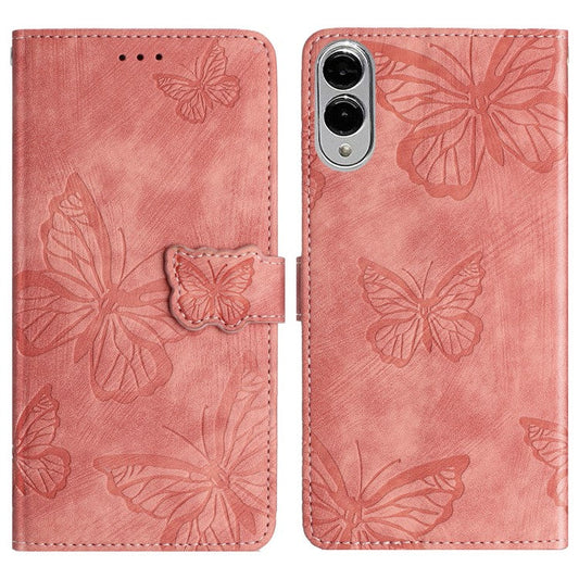 For Samsung Galaxy S25 Edge Case Butterfly Design Flip Wallet Leather Phone Cover Skin-Touch - Pink