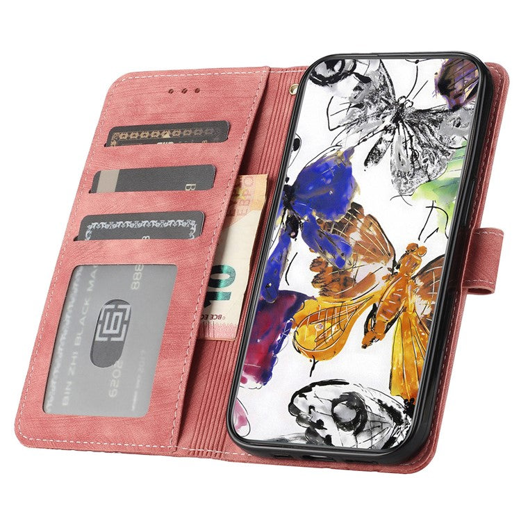 For Samsung Galaxy S25 Edge Case Butterfly Design Flip Wallet Leather Phone Cover Skin-Touch - Pink