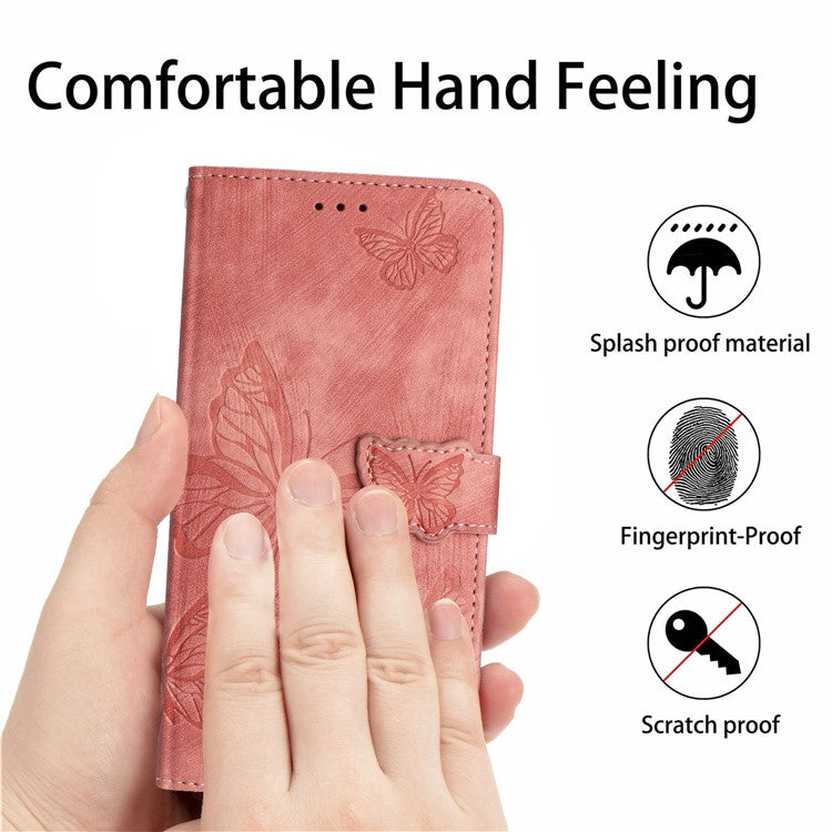 For Samsung Galaxy S25 Edge Case Butterfly Design Flip Wallet Leather Phone Cover Skin-Touch - Pink