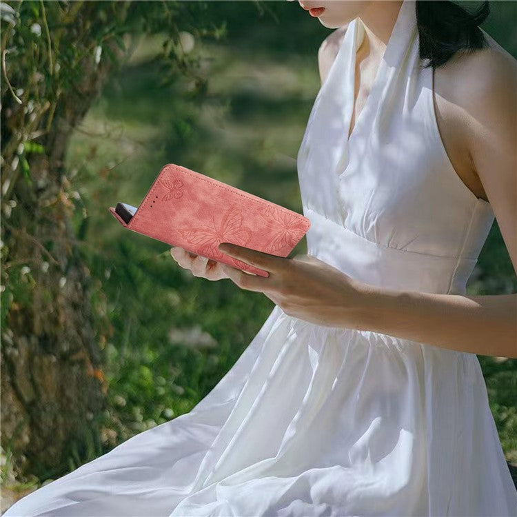 For Samsung Galaxy S25 Edge Case Butterfly Design Flip Wallet Leather Phone Cover Skin-Touch - Pink