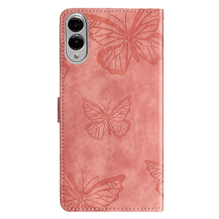 For Samsung Galaxy S25 Edge Case Butterfly Design Flip Wallet Leather Phone Cover Skin-Touch - Pink