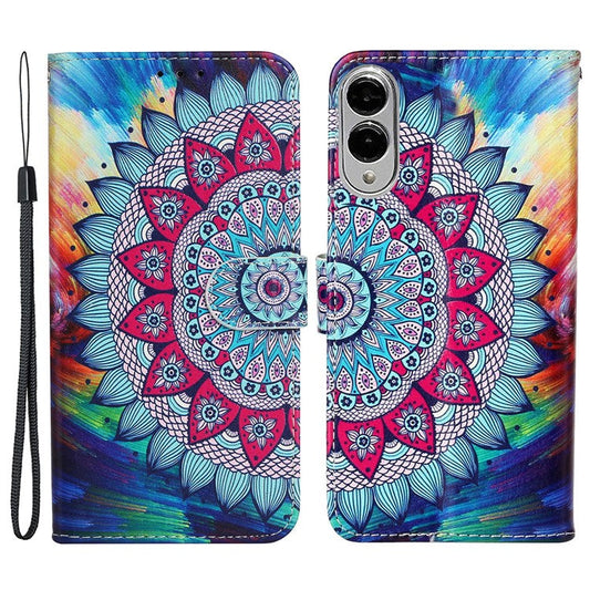 For Samsung Galaxy S25 Edge Case Pattern Leather Wallet Phone Cover with Card Holder - Mandala Flower