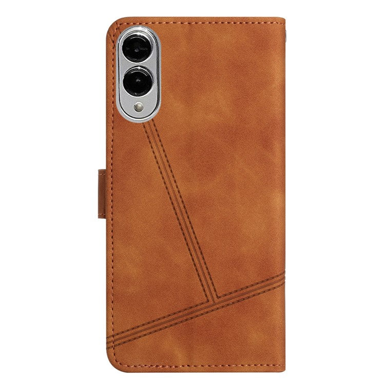 For Samsung Galaxy S25 Edge Case Flip Leather Retro Phone Cover Lines Imprinted - Brown