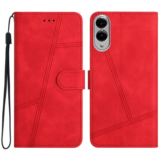 For Samsung Galaxy S25 Edge Case Flip Leather Retro Phone Cover Lines Imprinted - Red