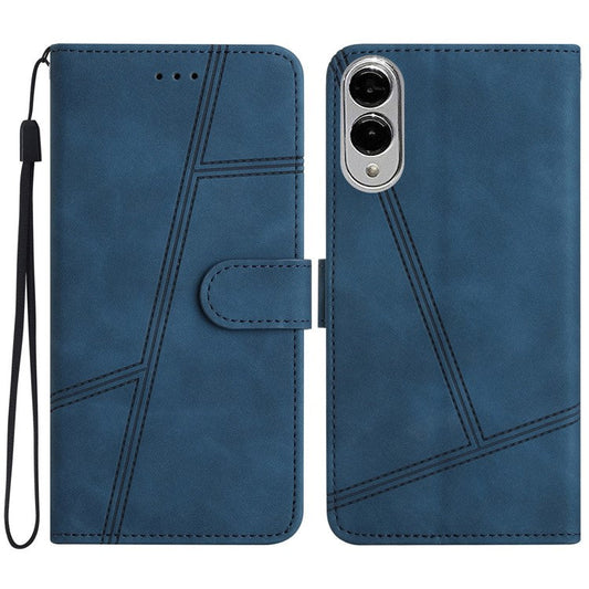 For Samsung Galaxy S25 Edge Case Flip Leather Retro Phone Cover Lines Imprinted - Blue