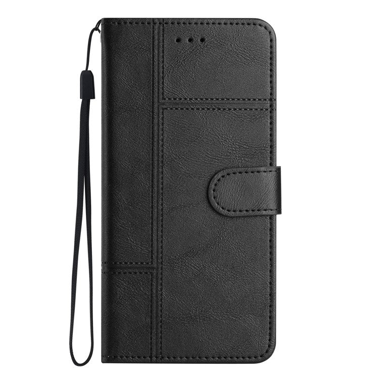 For Samsung Galaxy S25 Edge Case Line Imprinted PU Leather Wallet Phone Cover - Black