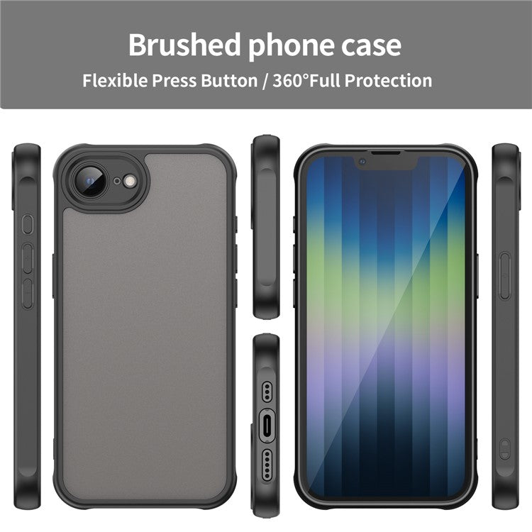 For iPhone 16e Case Drop Proof Airbags Frosted Translucent PC + TPU Phone Back Cover - Black