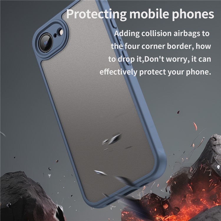 For iPhone 16e Case Drop Proof Airbags Frosted Translucent PC + TPU Phone Back Cover - Blue