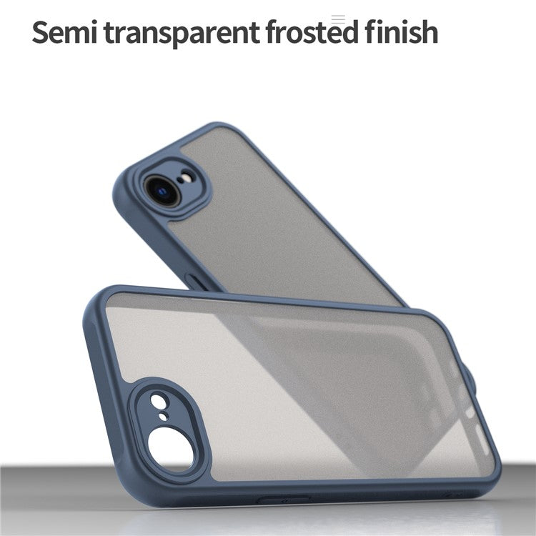 For iPhone 16e Case Drop Proof Airbags Frosted Translucent PC + TPU Phone Back Cover - Blue