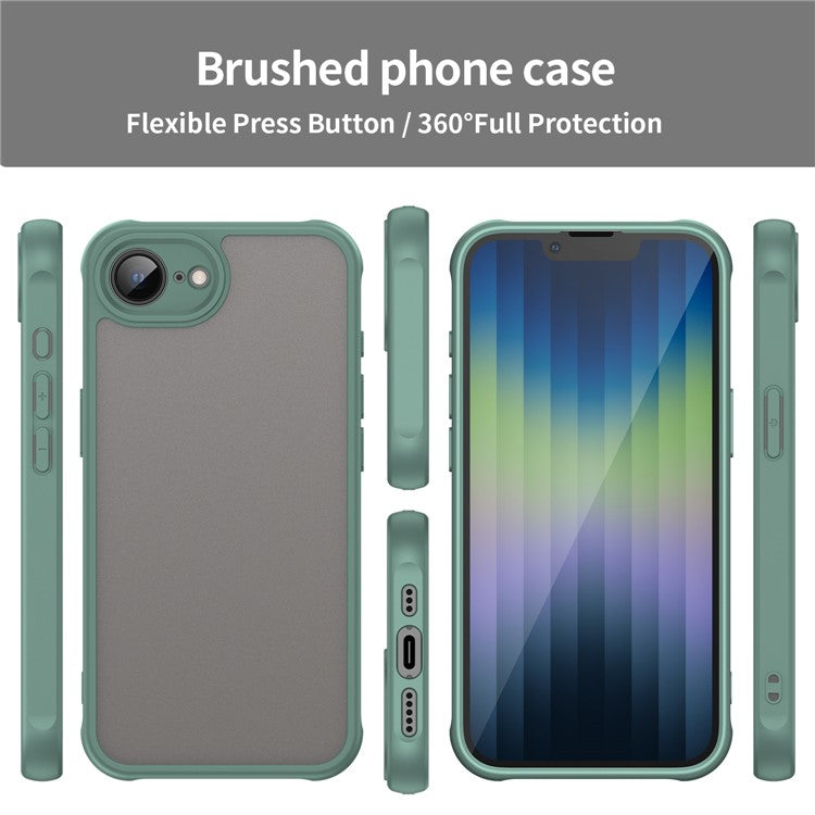 For iPhone 16e Case Drop Proof Airbags Frosted Translucent PC + TPU Phone Back Cover - Green