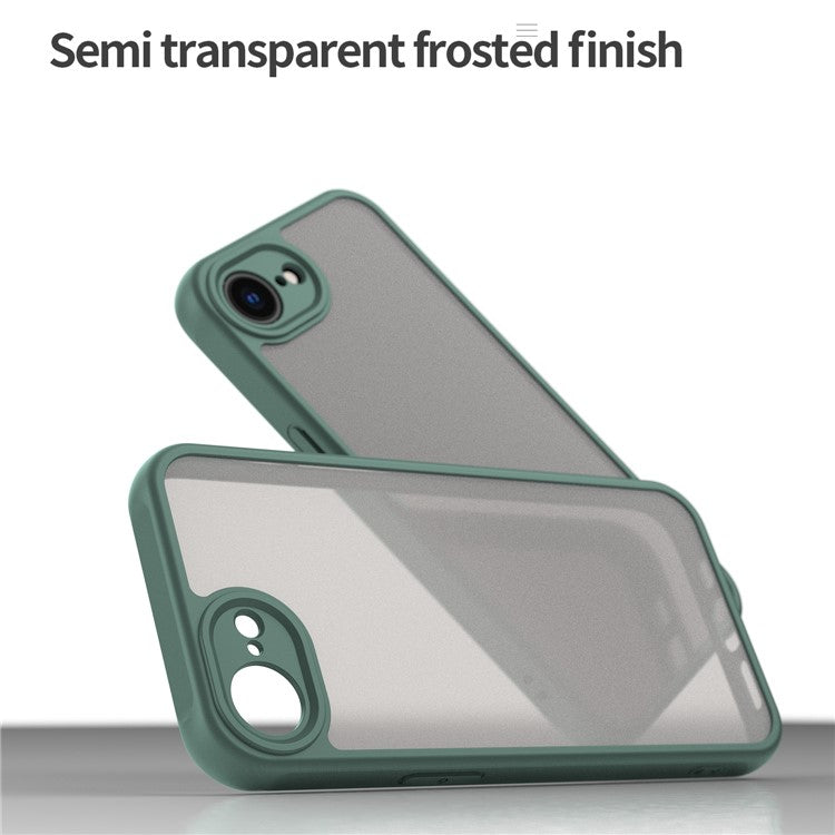 For iPhone 16e Case Drop Proof Airbags Frosted Translucent PC + TPU Phone Back Cover - Green