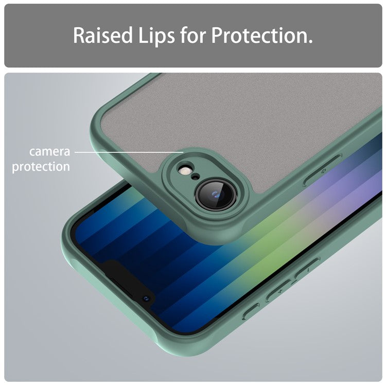 For iPhone 16e Case Drop Proof Airbags Frosted Translucent PC + TPU Phone Back Cover - Green