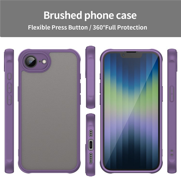 For iPhone 16e Case Drop Proof Airbags Frosted Translucent PC + TPU Phone Back Cover - Purple