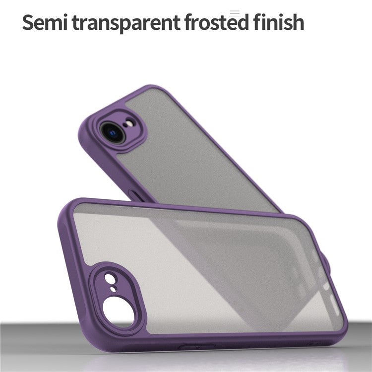 For iPhone 16e Case Drop Proof Airbags Frosted Translucent PC + TPU Phone Back Cover - Purple