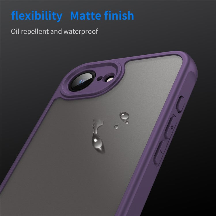 For iPhone 16e Case Drop Proof Airbags Frosted Translucent PC + TPU Phone Back Cover - Purple