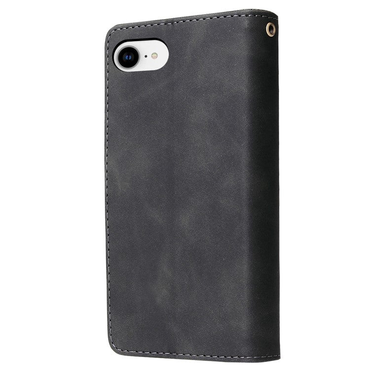 For iPhone 16e Case Zipper Wallet Multiple Card Slots Leather Phone Cover - Black