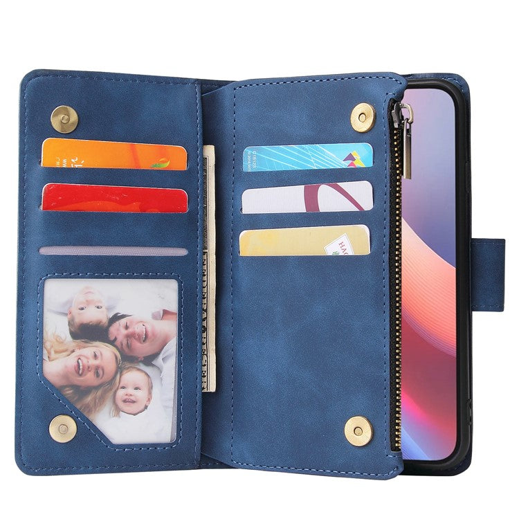 For iPhone 16e Case Zipper Wallet Multiple Card Slots Leather Phone Cover - Blue