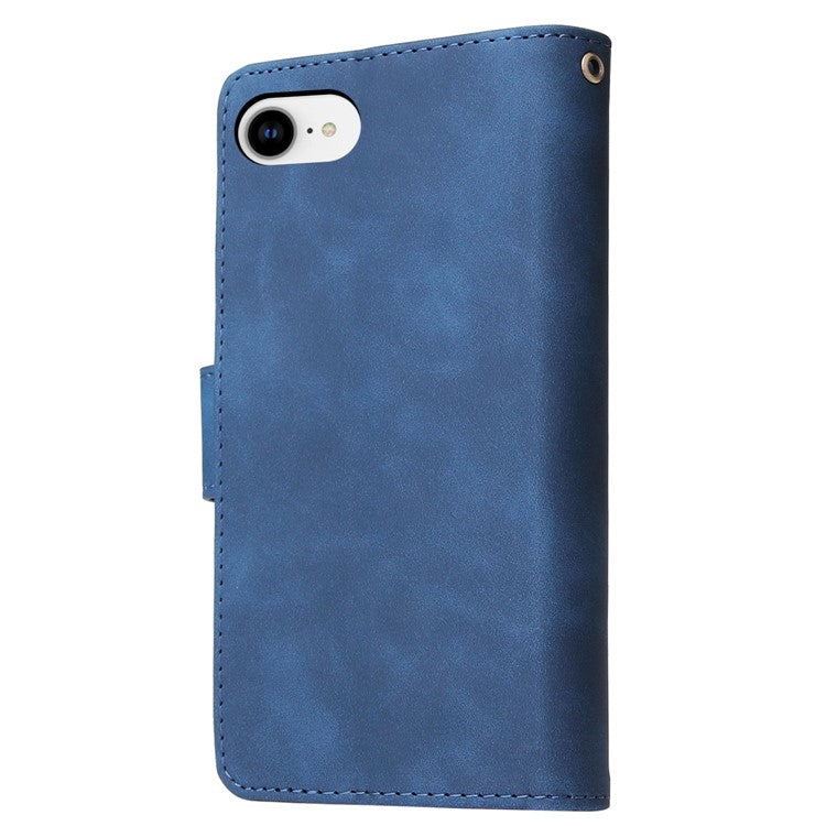 For iPhone 16e Case Zipper Wallet Multiple Card Slots Leather Phone Cover - Blue