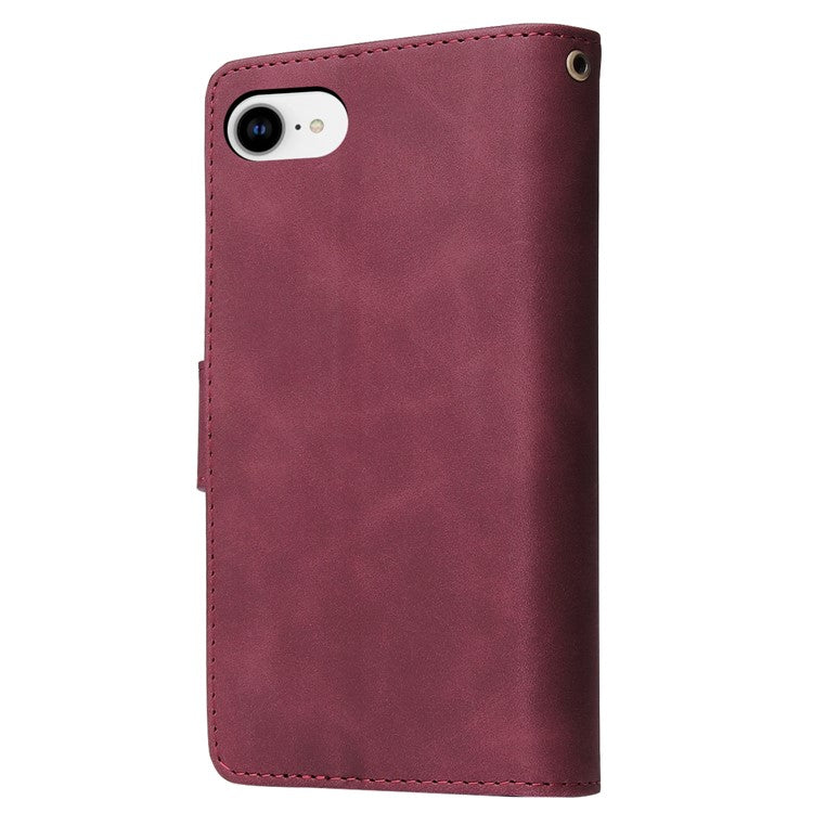 For iPhone 16e Case Zipper Wallet Multiple Card Slots Leather Phone Cover - Wine Red