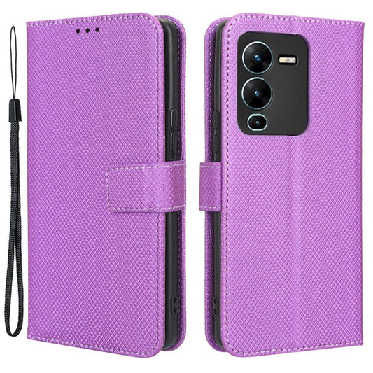 For vivo V25 Pro 5G / S15 Pro 5G Diamond Texture Full Protection PU Leather Cell Phone Case Wallet Stand Shockproof Phone Cover - Purple