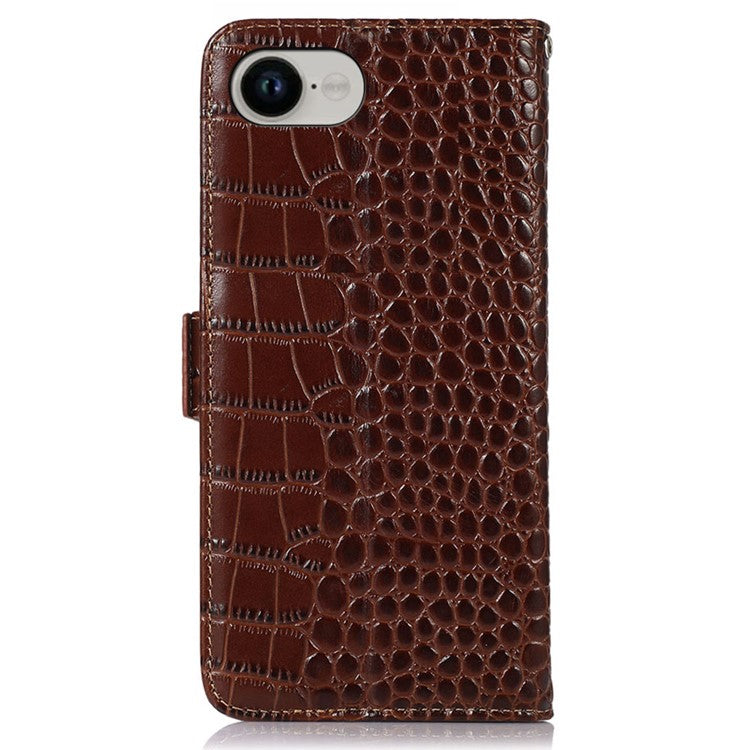 For iPhone 16e Case RFID Blocking Wallet Flip Genuine Cow Leather Phone Cover - Brown