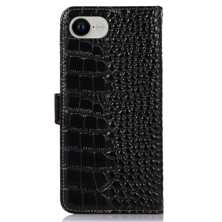 For iPhone 16e Case RFID Blocking Wallet Flip Genuine Cow Leather Phone Cover - Black