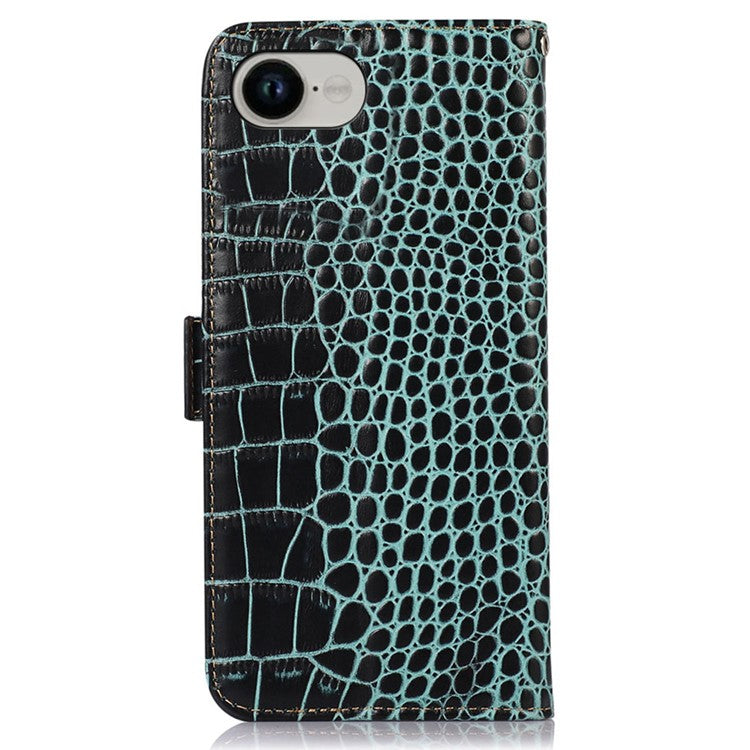 For iPhone 16e Case RFID Blocking Wallet Flip Genuine Cow Leather Phone Cover - Green