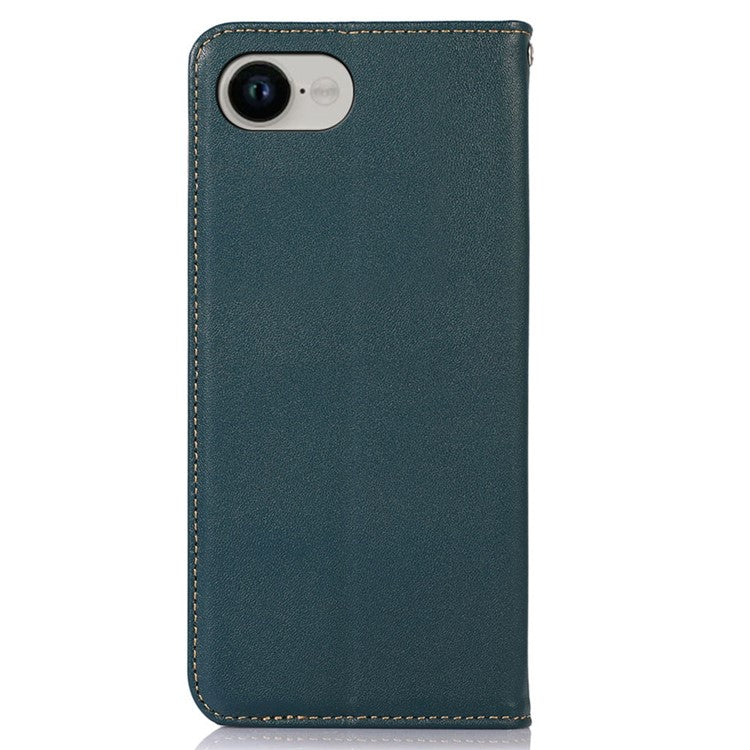 KHAZNEH For iPhone 16e Case Wallet Genuine Cow Leather Phone Cover Nappa Texture - Green