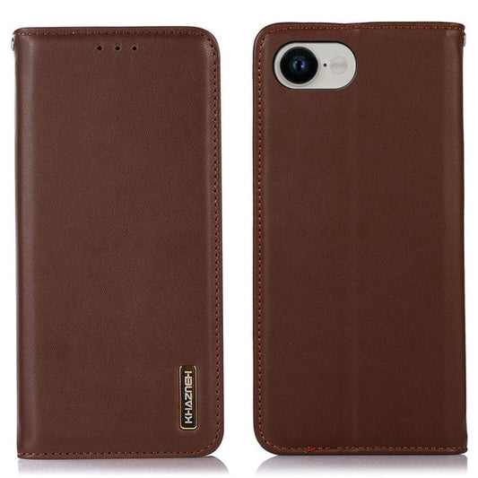 KHAZNEH For iPhone 16e Case Wallet Genuine Cow Leather Phone Cover Nappa Texture - Brown