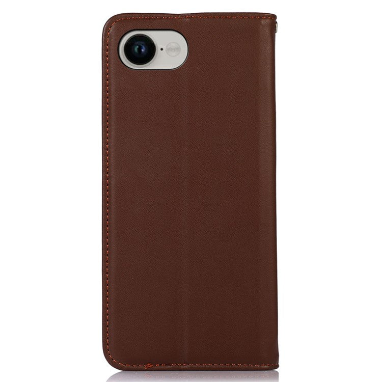 KHAZNEH For iPhone 16e Case Wallet Genuine Cow Leather Phone Cover Nappa Texture - Brown