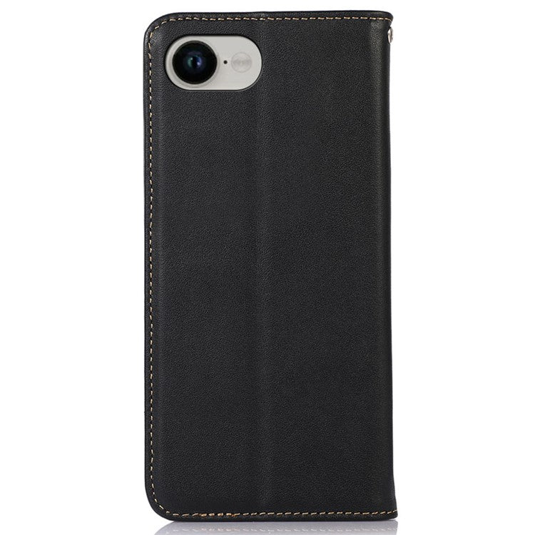 KHAZNEH For iPhone 16e Case Wallet Genuine Cow Leather Phone Cover Nappa Texture - Black