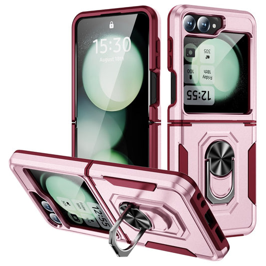 For Samsung Galaxy Z Flip7 FE 5G / Z Flip6 5G Case Military Grade Ring Kickstand PC + TPU Phone Cover - Pink + Rose