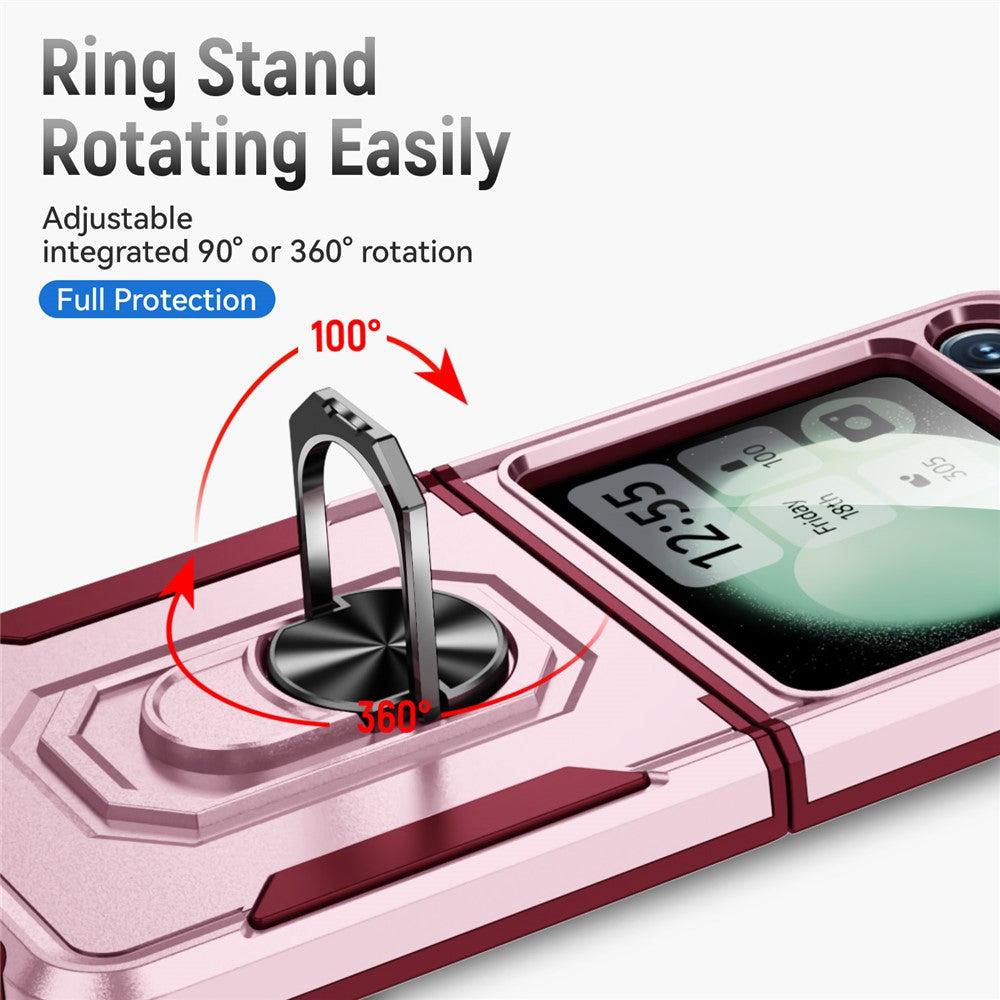 For Samsung Galaxy Z Flip7 FE 5G / Z Flip6 5G Case Military Grade Ring Kickstand PC + TPU Phone Cover - Pink + Rose