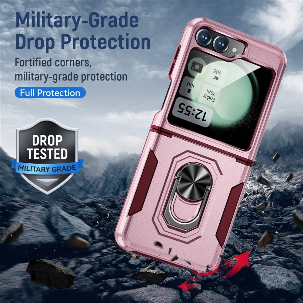 For Samsung Galaxy Z Flip7 FE 5G / Z Flip6 5G Case Military Grade Ring Kickstand PC + TPU Phone Cover - Pink + Rose
