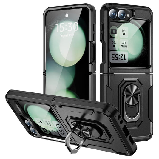 For Samsung Galaxy Z Flip7 FE 5G / Z Flip6 5G Case Military Grade Ring Kickstand PC + TPU Phone Cover - Black
