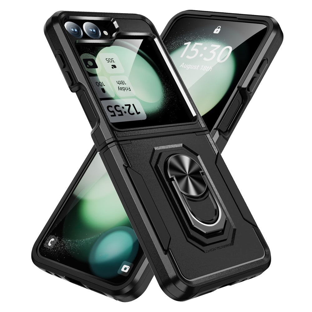 For Samsung Galaxy Z Flip7 FE 5G / Z Flip6 5G Case Military Grade Ring Kickstand PC + TPU Phone Cover - Black