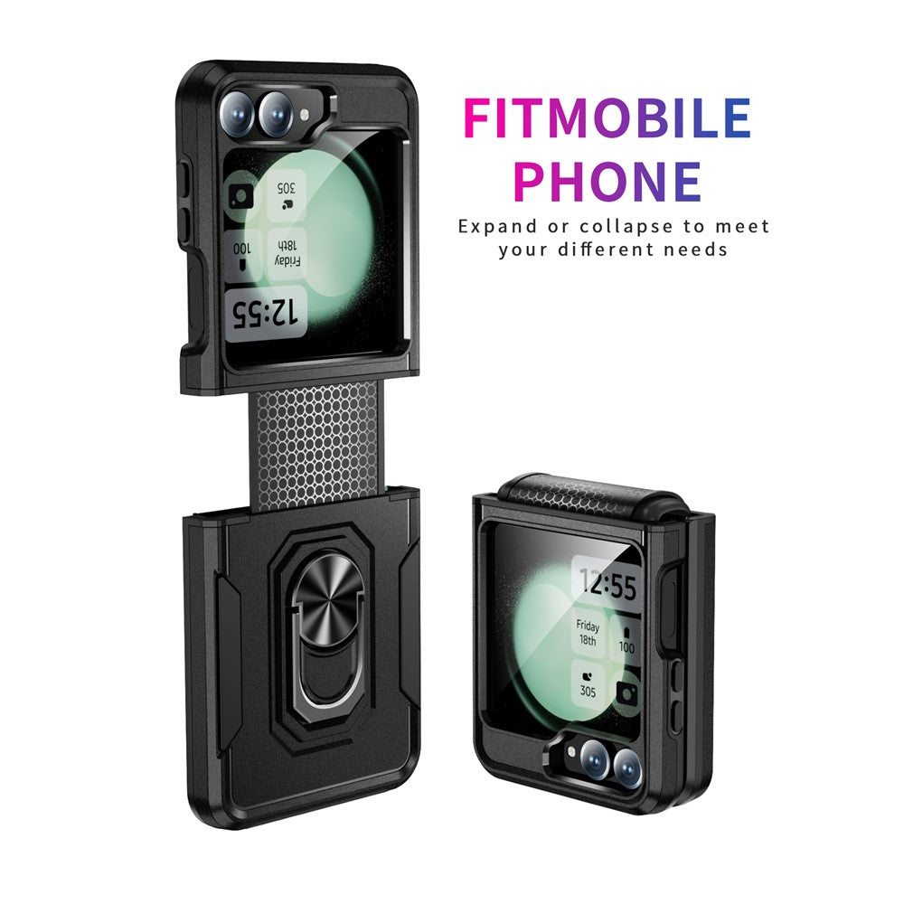 For Samsung Galaxy Z Flip7 FE 5G / Z Flip6 5G Case Military Grade Ring Kickstand PC + TPU Phone Cover - Black